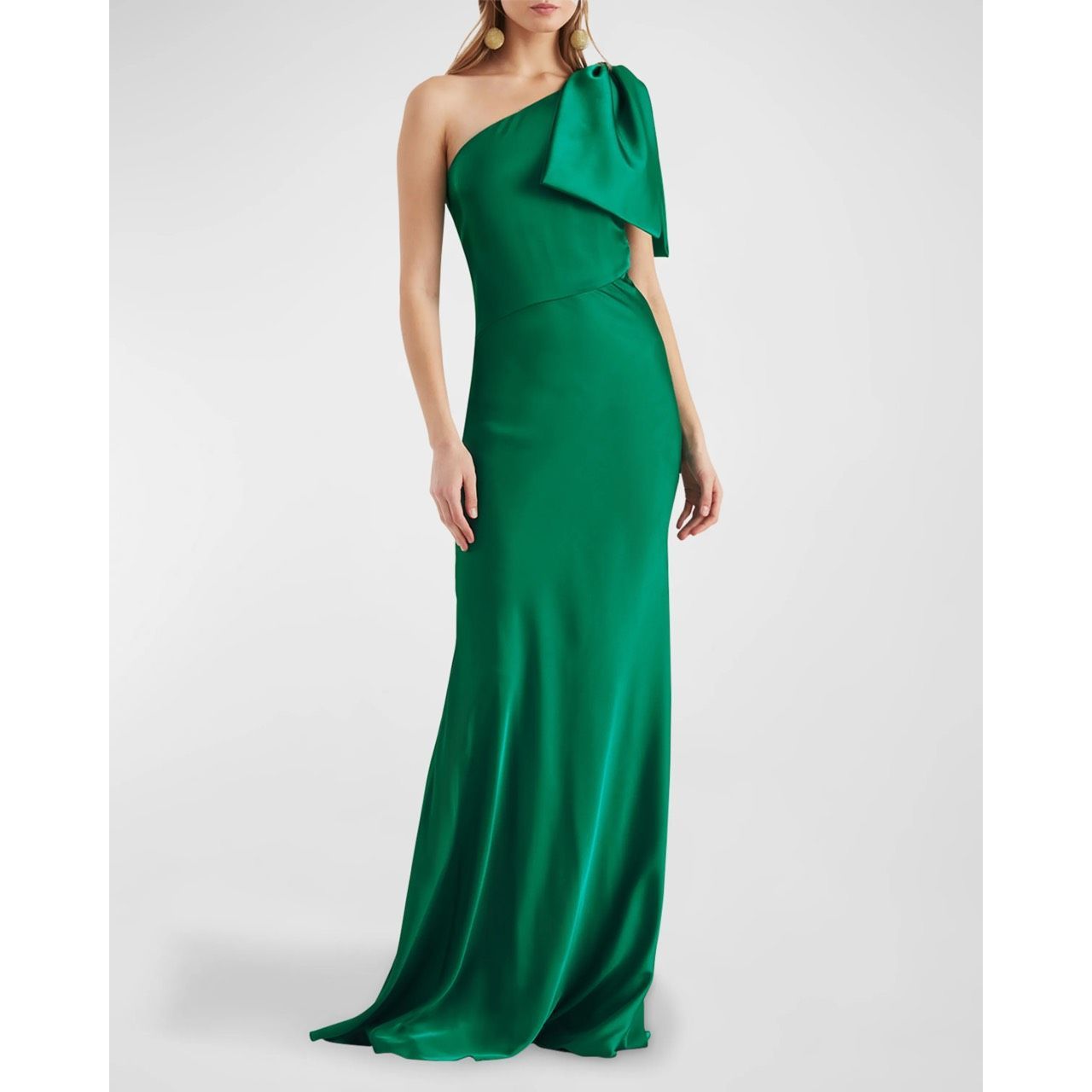 Sachin & Babi Aubrey One-Shoulder Bow Column Gown In Emerald Us 12 $725